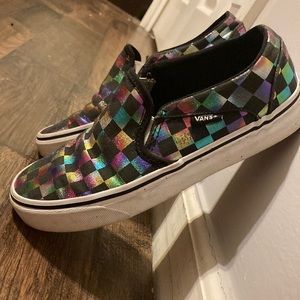 Dark rainbow vans shoe, wore 2 times, sprayed with water and stain shield.
